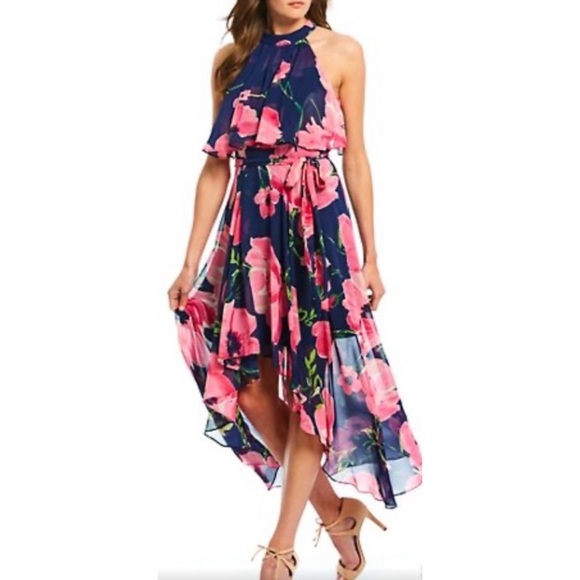 BEAUTIFUL/FLATTERING ELIZA J floral halter maxi chiffon dress Size 14 🌺 - Picture 3 of 7